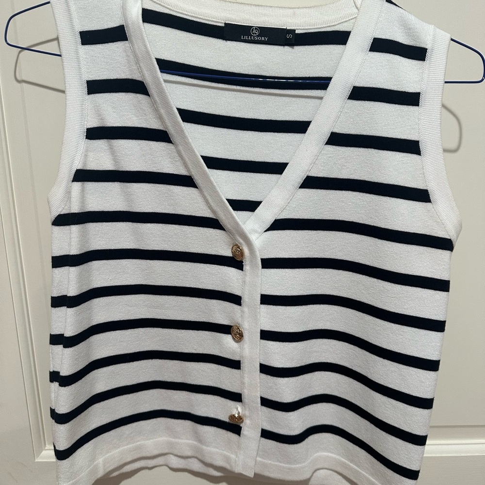 Women's Striped Black and White Vest, Size S